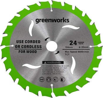Диск пильный по дереву GREENWORKS 184x20мм Z24